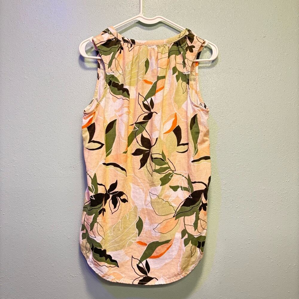 Nicole Miller Linen Blend Tropical Leaf Sleeveless Top Size Small - Picture 5 of 7